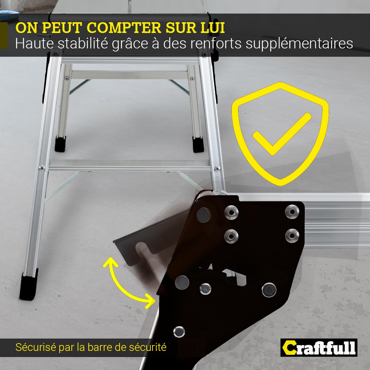 Craftfull Plateforme de Travail CF-107A | Échafaudage de 3 étapes - Échelle en Aluminium - Pliable - Jusqu'à 150 kg - Plateforme de Travail avec échafaudage - Escabeau - Établi