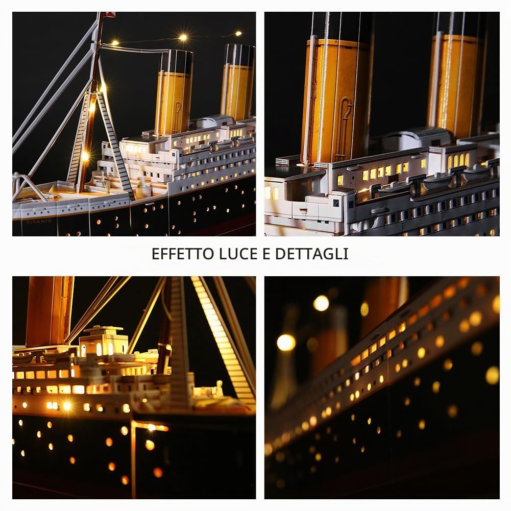 CubicFun Puzzle 3D LED Titanic - Regali di San Valentino Grande Nave Modello Kit di Costruzione Giocattoli per Adulti e Adolescenti,266 Pezzi