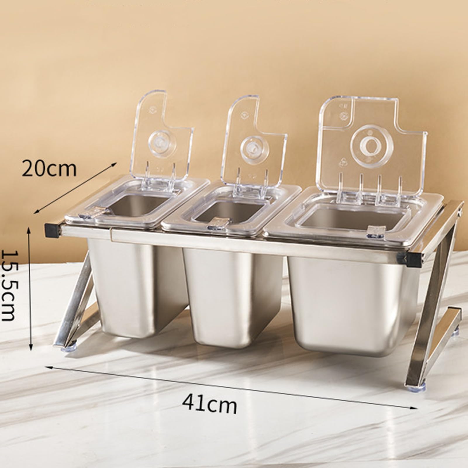 Questa Stazione per condimenti per Pizza con Coperchio Ribaltabile e Set di Palette, Supporto Organizer per spezie in Acciaio Inossidabile, Porta guarnizioni Inclinato da banco per Salse, ma