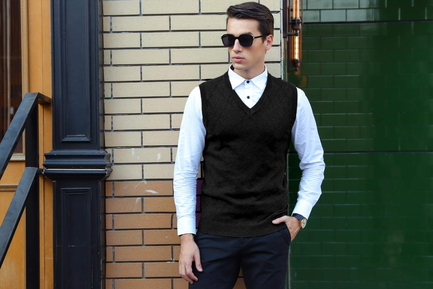 iClosam Gilet Maglione da Uomo Inverno Gilet V-Collo Cotone Casual Pullover Smanicato Maglia Sweater Felpa Men