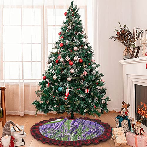 Purple Floral Faux Linen Christmas Tree Skirt Vintage Plaid Tree Skirt Size 30/36/48 Inches Diameter #TOP6