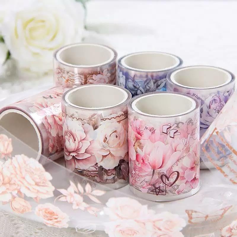 Pink and White Floral Washi Tape Sticker Roll Set, for Journals and Scrapbooking (Any 2 ROLL Random Send)-image-37