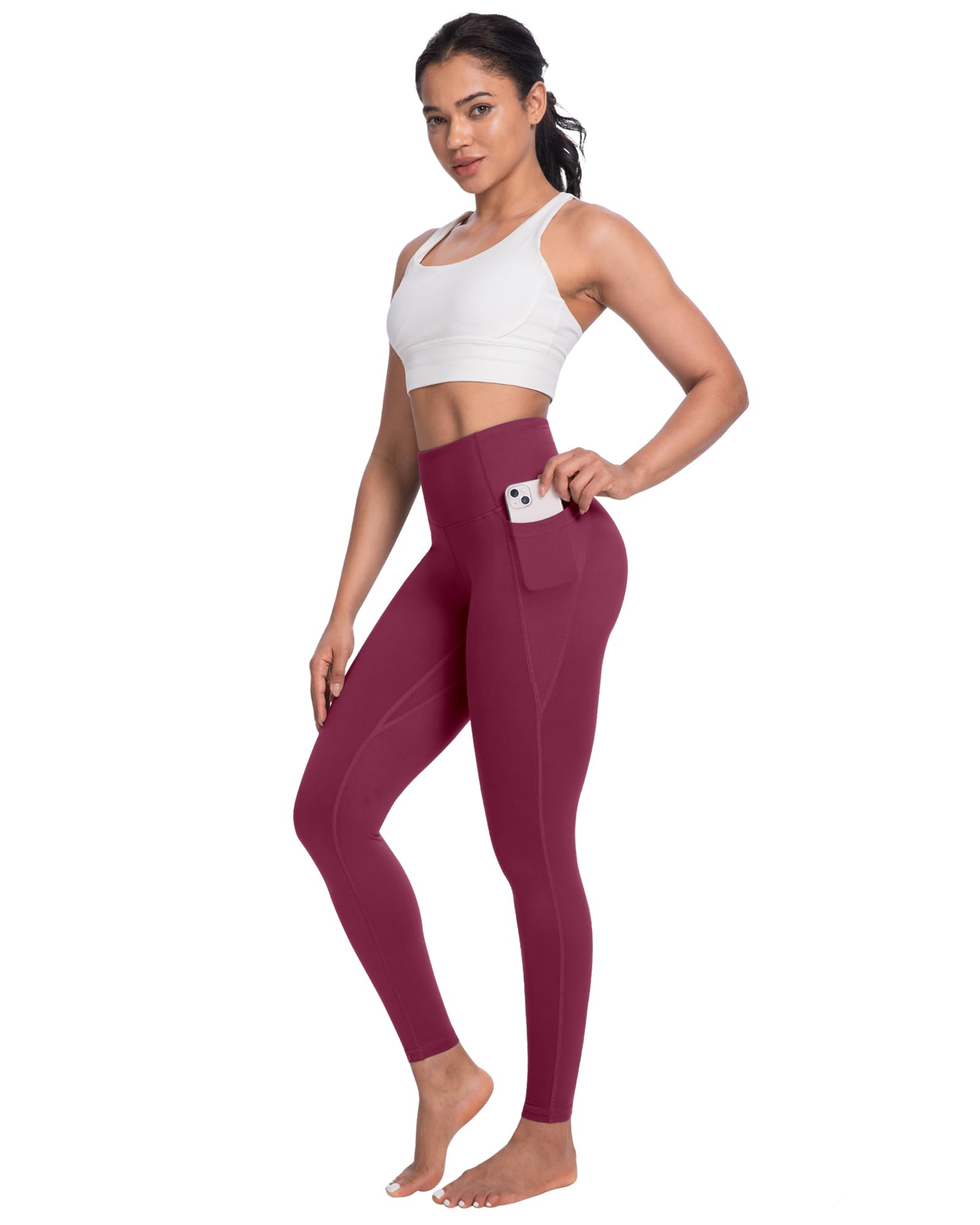 NORMOV Paquete de 4 leggings de yoga con bolsillos para mujer, pantalones de entrenamiento suaves de cintura alta con control de abdomen