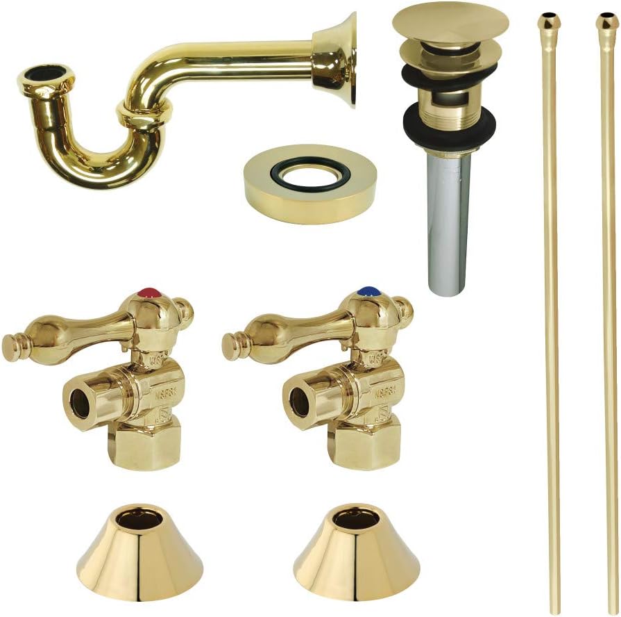 Kingston Brass CC43102VOKB30 Trimscape Traditional Plumbing Sink Trim Kit with P-Trap and Overflow Drain in Polished Brass