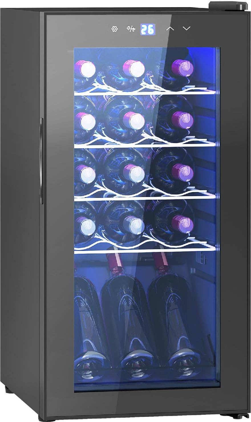 Cantinetta Vino Frigo per 15 Bottiglie Capacità 44L con Controllo Temperatura e Ripiani Regolabili Nero