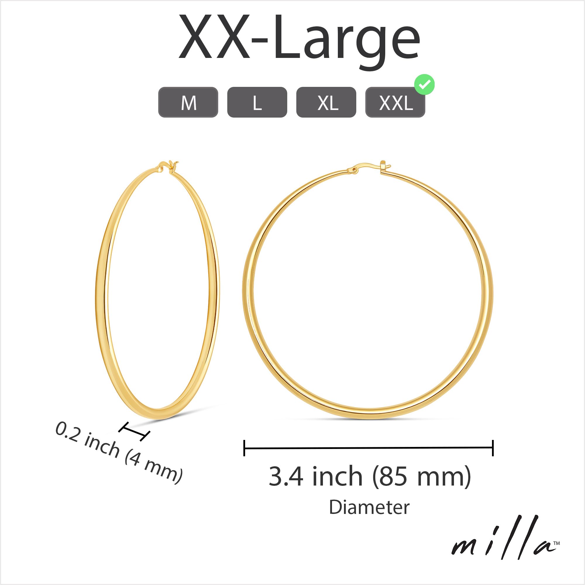 MILLA 14K Gold Hoop Earrings For Women, Silver Hoop Earrings & Rose Gold Earrings with Graduated Curvature