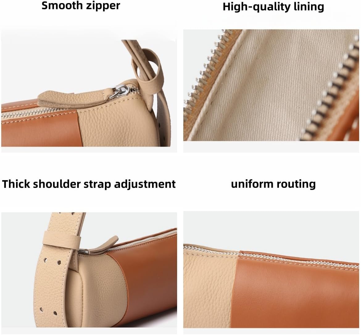Women's Leather Cylindrical Bowling Bag Handbag Shoulder Crossbody Underarm Bag Vintage Color-blocking Versatile Chci