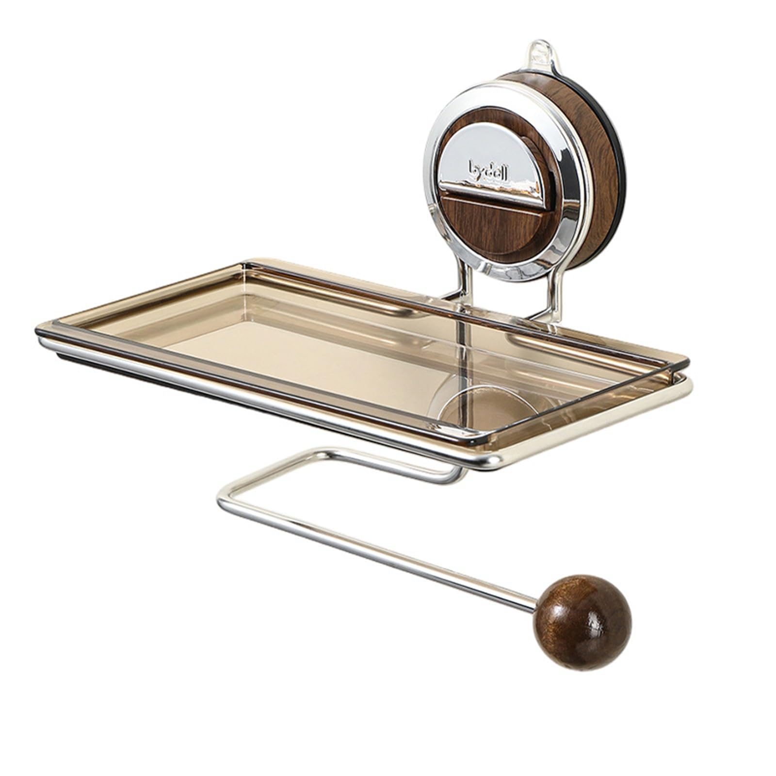 Sifteng Walnut Color Strong Suction Stainless Steel Toilet Paper Holder No Drilling, Holds Strong And Steady, Toilet Tissue Roll Holder With Shelf For Bathroom, Suction Cup Storage Rack (Walnut Color)