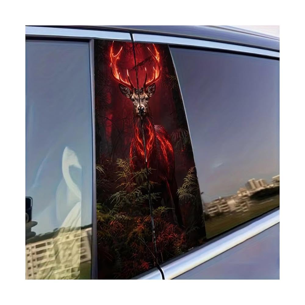 Decorative Items 2 PCS Car B-Pillar Sticker Flame-Patterned Divine Stag Glossy Material Protective Film