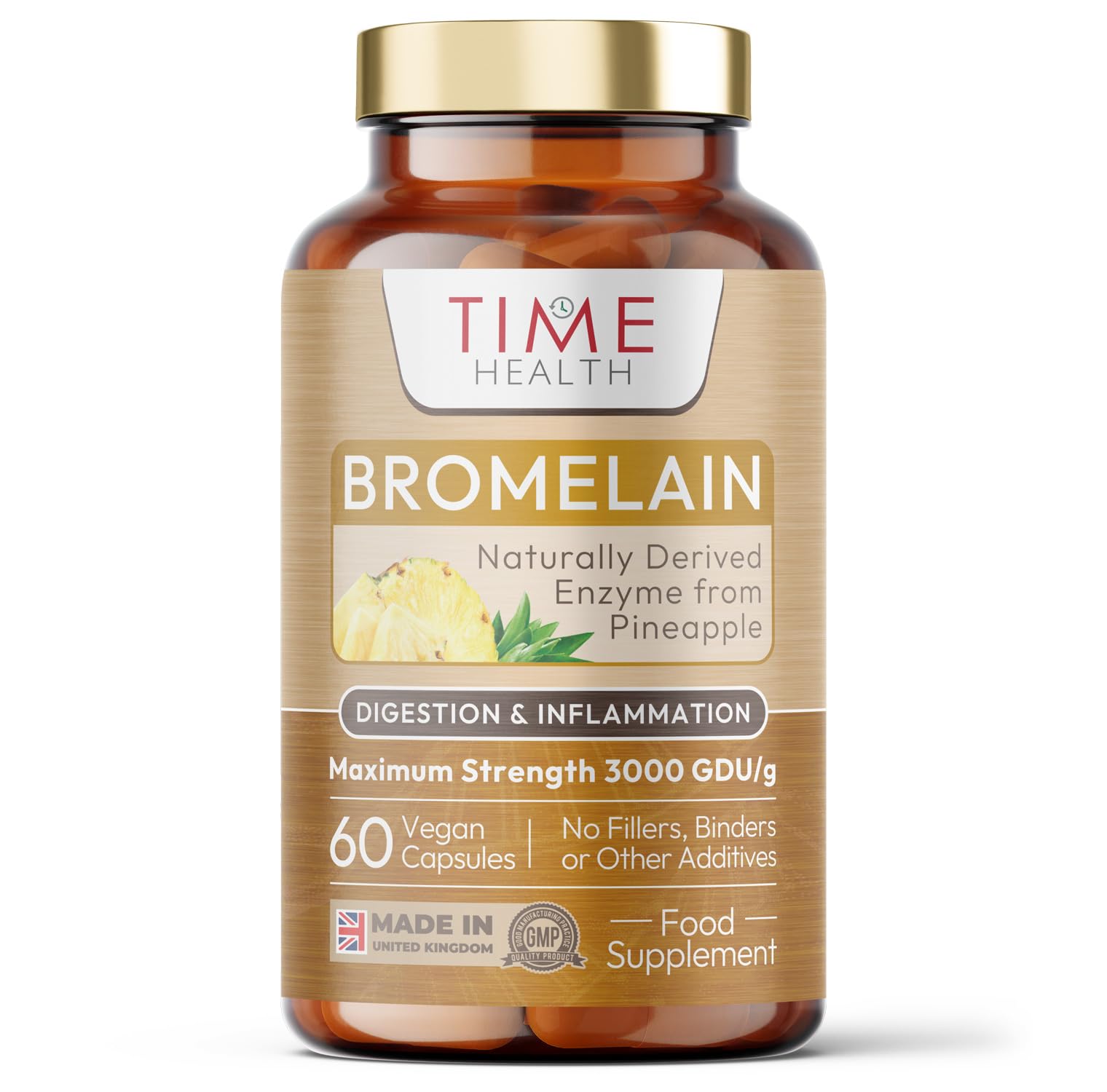 Bromelain Capsules - High Strength 3000 GDU - Highly Dosed 500mg per Capsule - Naturally Derived from Pineapple - UK Made - Zero Additives - Vegan - Pullulan - 60 Capsules