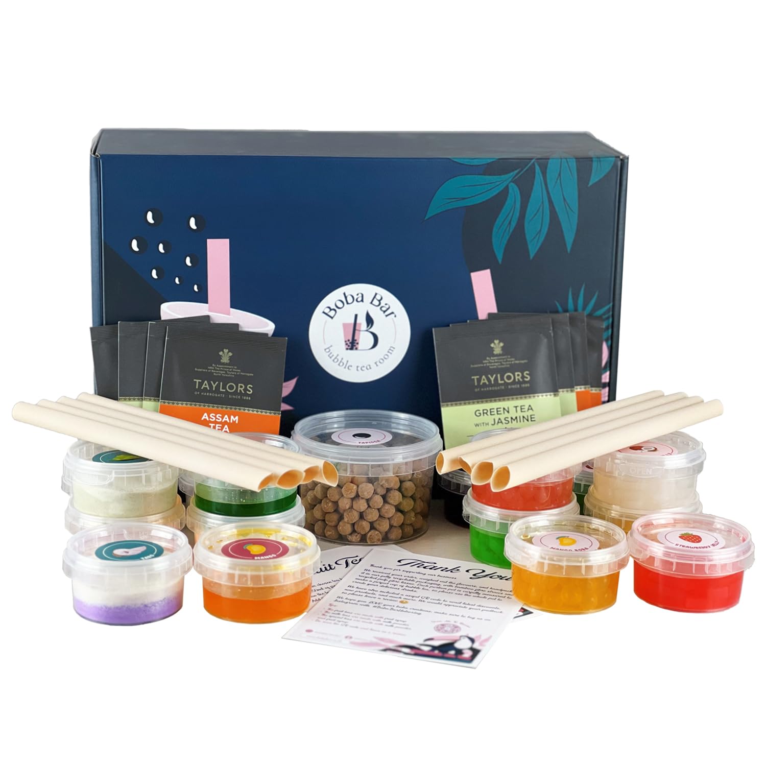 BOBA BAR Bubblicious Mixed Bubble Tea Kit (Serves 8 x 500 Ml Drinks) - Includes a Variety of Mix Tea Flavors, Popping Boba and Jelly Toppings | Gluten-Free | Contains Tapioca Pearls and Tea Bags