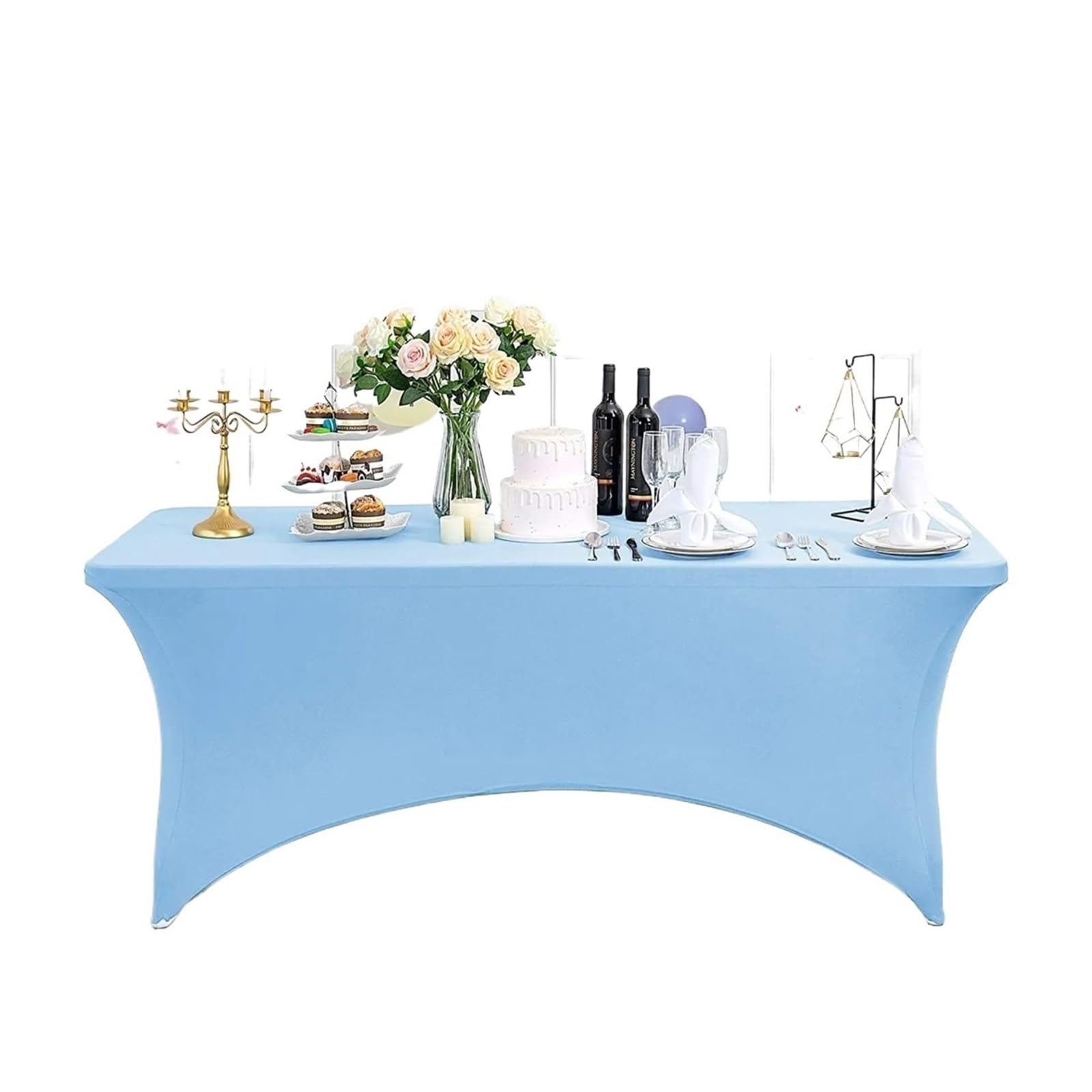 SNGUOQ 2pcs Stretch Spandex Table Cover for Standard Folding Tables Universal rectangle Fitted Tablecloth Protector For Event, Wedding(Blue,8FT 244x76x76CM)
