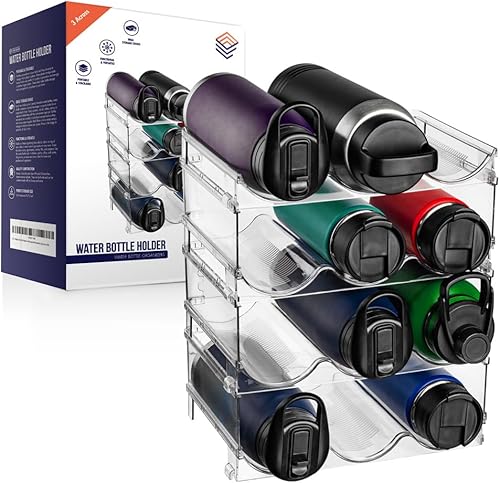 ClearSpace Organizador de botellas de agua para gabinete, soporte apilable para botellas de agua para armario o estante de vino para almacenamiento