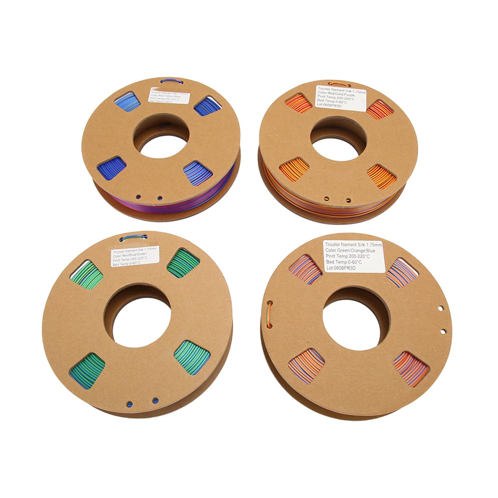 Fyearfly SilkTri-250-4P - Filamento 3D de triple color de 1.75 mm, carrete de PLA de seda, paquete de 4 (4 x 250 g) para modelos suaves y vibrantes, funciona con dispositivos de impresión FDM comunes