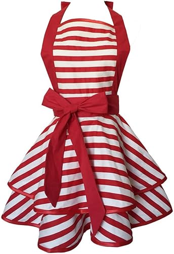 Hyzrz Delantales retro de algodón hechos a mano para mujeres y niñas, delantal de cocina para tartas, cocina, para regalo de madre (rojo)