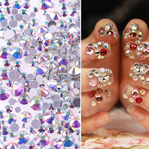 Healifty 1440pcs Kristall AB rund Nail Art Strass Hinten 3D Nagelschmuck Edelsteine 2.0mm – Bild 7