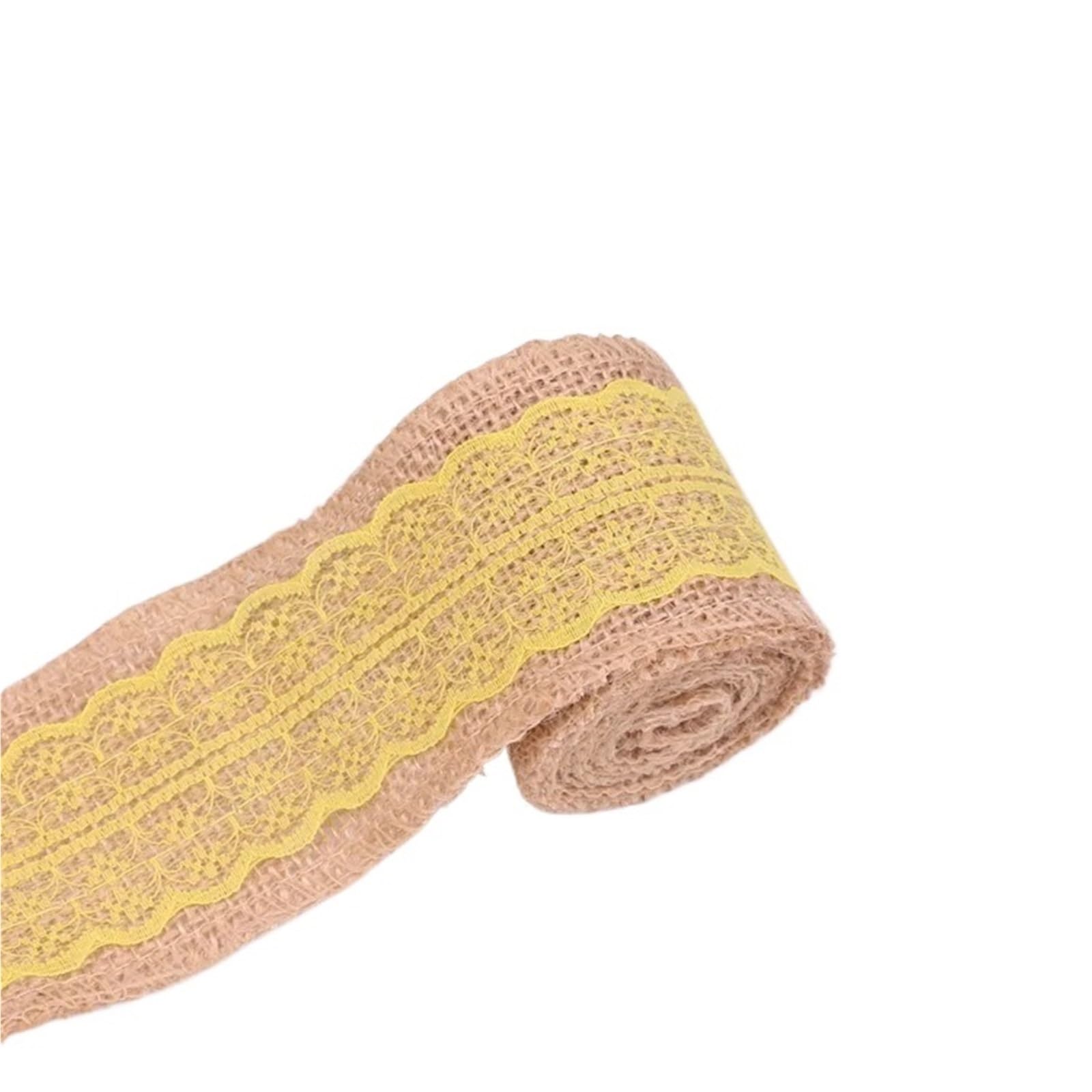 Burlap Fabric Roll 2Meters/Roll (6cm Width) Natural Jute Burlap Ribbon Rustic Vintage Wedding Decoration Lace Hessian Roll Party Supplies(Yellow)