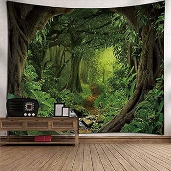 Nature Tapestry Wall Hanging Water Stream Forest Waterfall Nature Landscape Water Stone River Scenic Room Decor