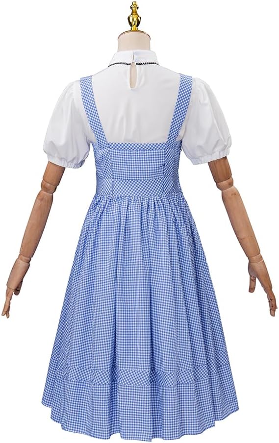 Willyacos Adult Dorothy Costume Women Two Piece Blue Gingham Dress Dorothy Gale Costume Dress Outfit