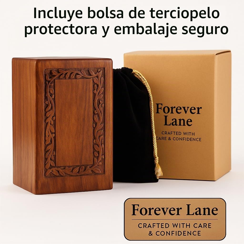 Urna de madera de palisandro hecha a mano para cenizas humanas para adultos, capacidad de 200 pulgadas cúbicas, urna funeraria con borde grabado para cenizas, caja de recuerdo conmemorativa