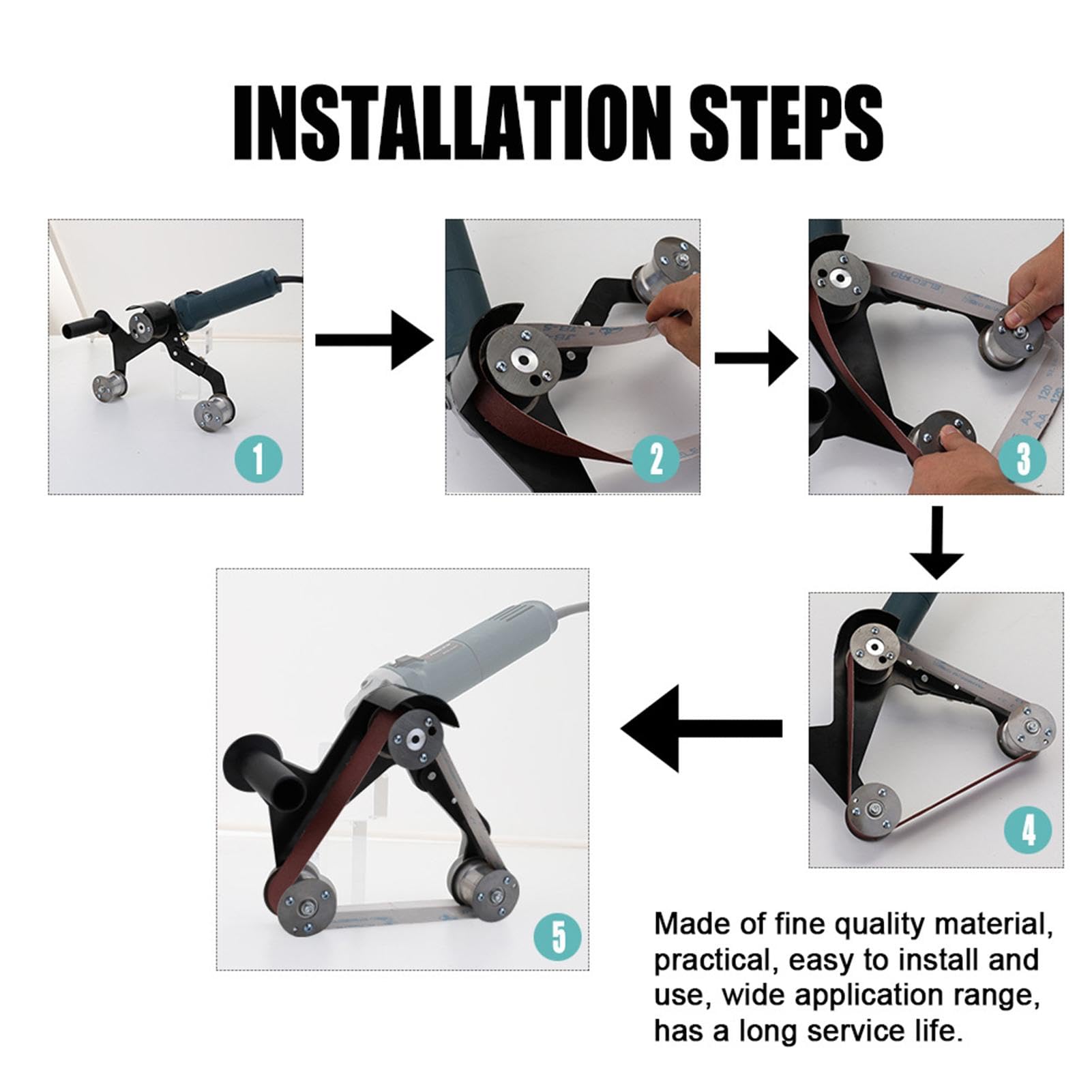 Adaptador de lijadora de banda amoladora – Accesorio de amoladora angular para lijar, herramienta de lijado de carpintería para eliminación de óxido con mango ergonómico para manchas, rebabas