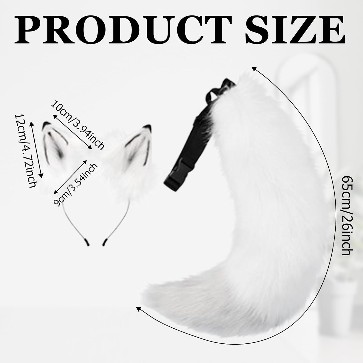 2 Pcs Wolf Fox Ears and Tail Set Furry Therian Tail and Ear, Fox Ear Wolf Tail Cosplay Costume Headband and Tail Set for Halloween Christmas Women Men - Image 3