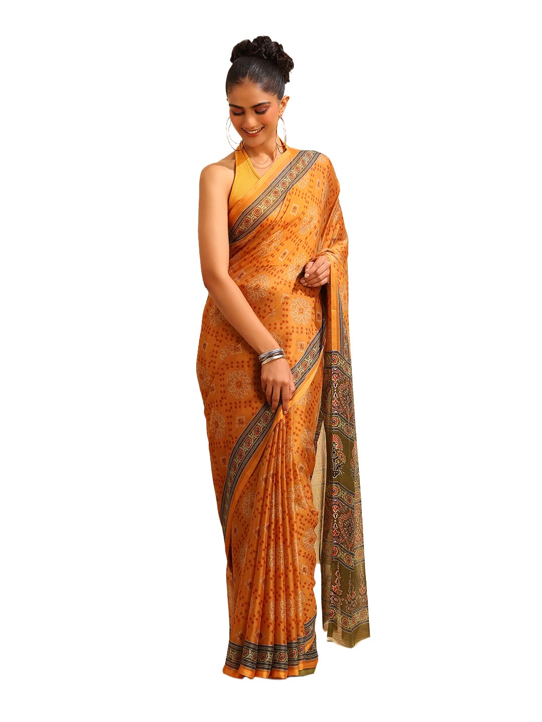 garden vareli Women's Floral Printed Chiffon Venkatgiri Saree with Unstitched Blouse Piece-picture-47