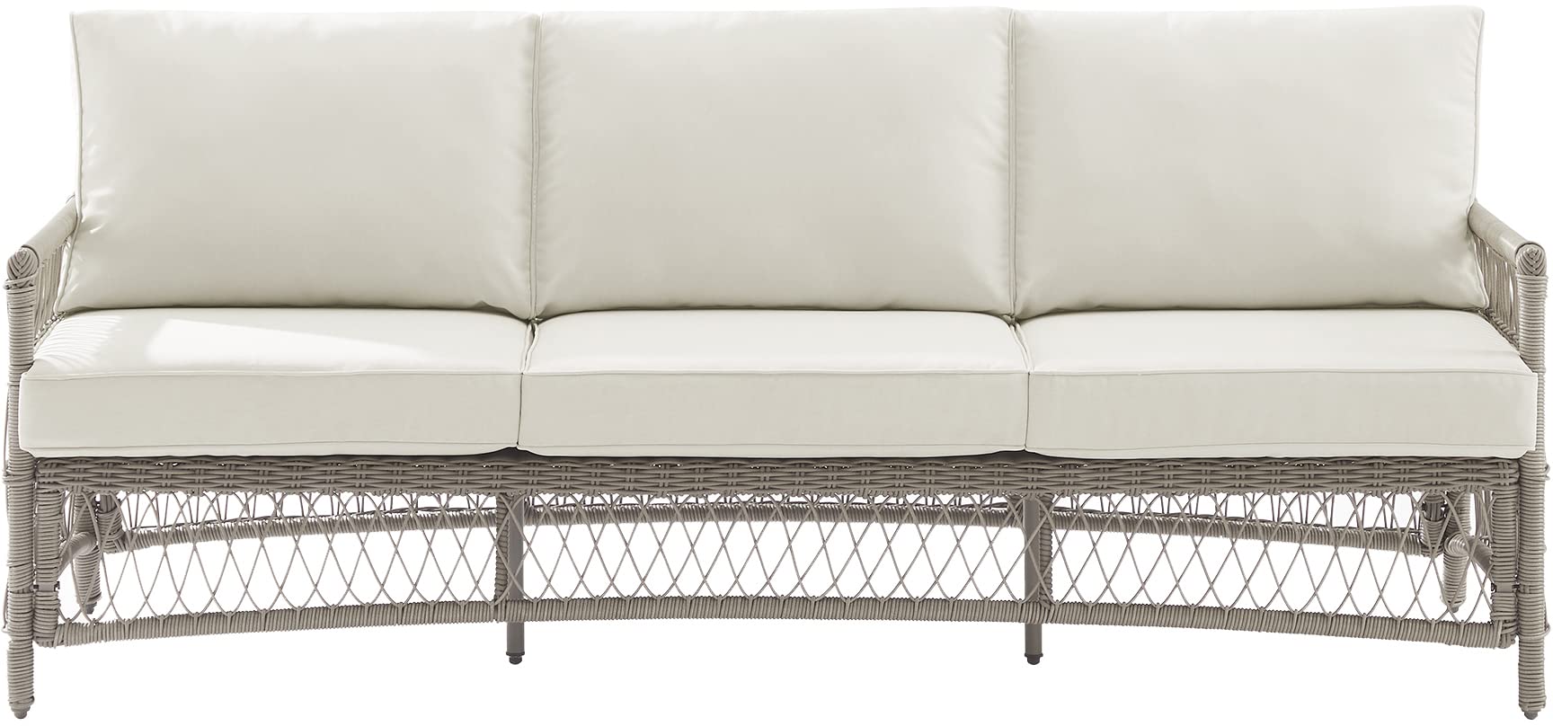 Thatcher - Sofá de mimbre para exteriores, sofá de patio para 3 personas para porche, terraza, patio trasero, madera flotante con cojines color crema 2