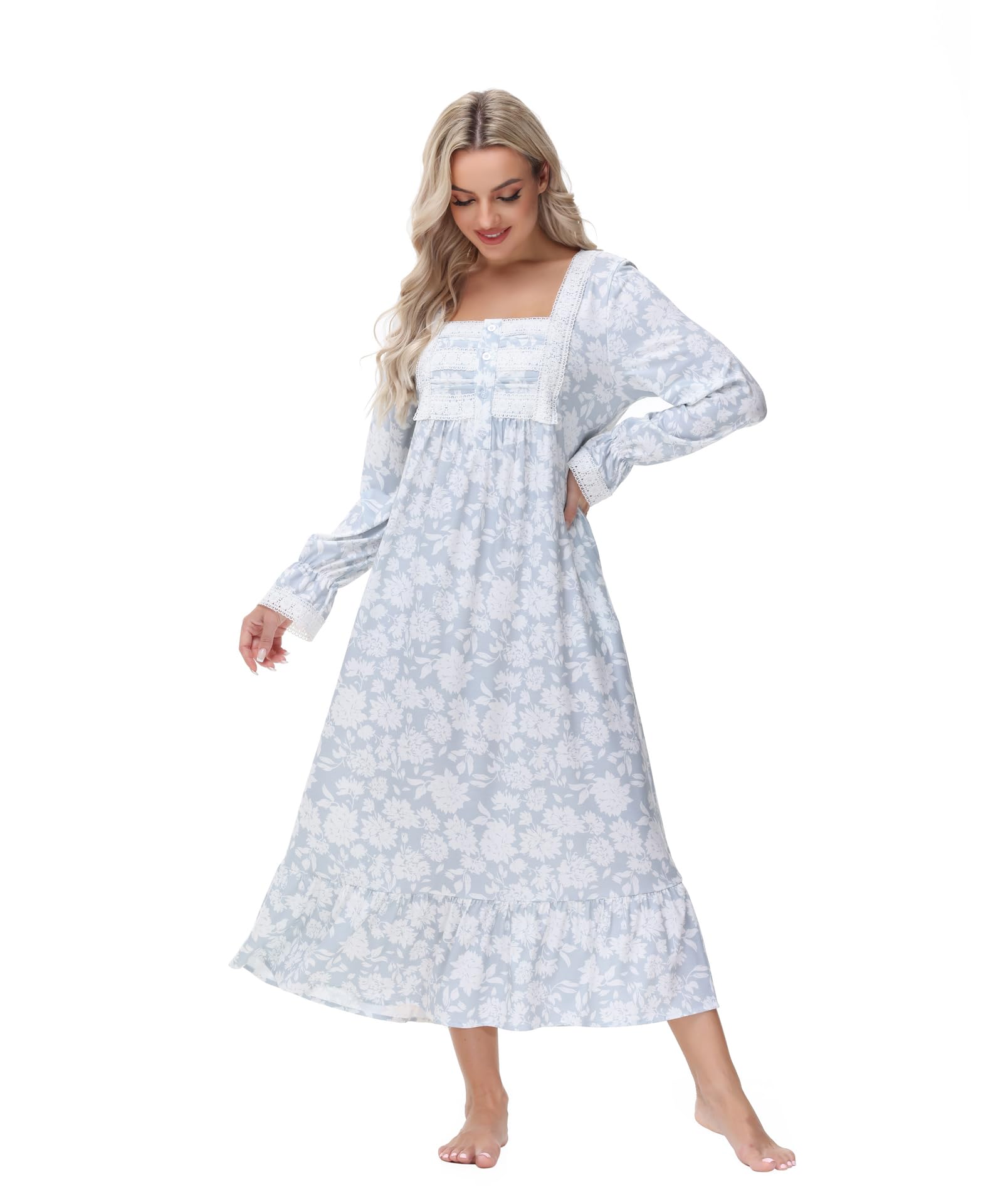 Verve JellyWomen's Nightgown Button Down Sleeveless House Dress Pleated Long Moomoo Nightdress Sleepwear with Pockets