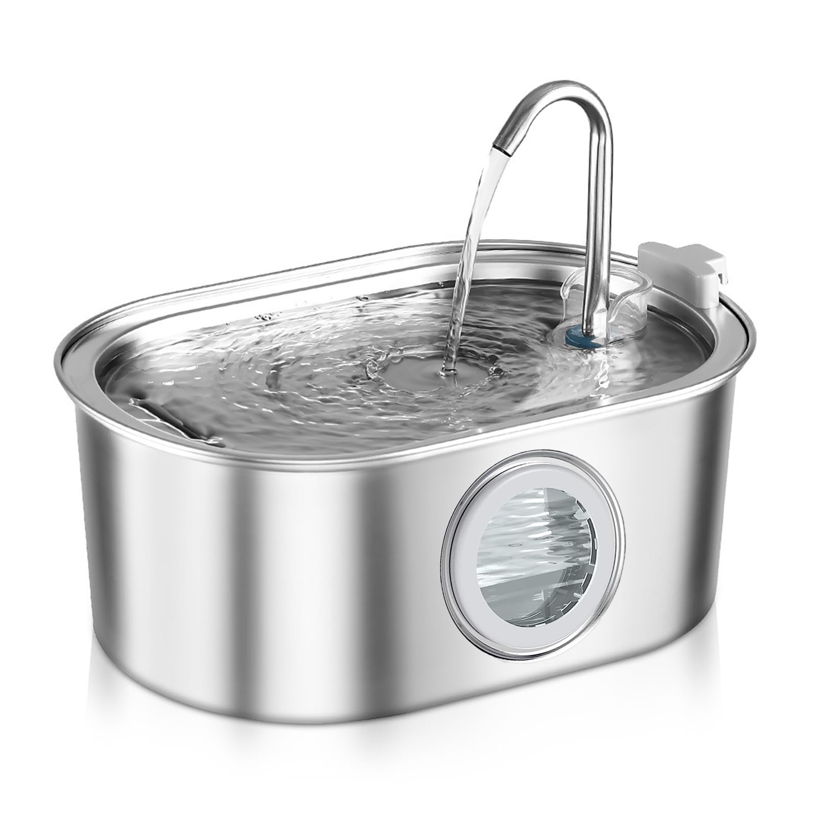 OMIPAWZ Cat Water Fountain 3.2L/108oz with Quiet Pump, Automatic Stainless Steel Pet Water Fountain for Cats Dogs(Transparent Window)