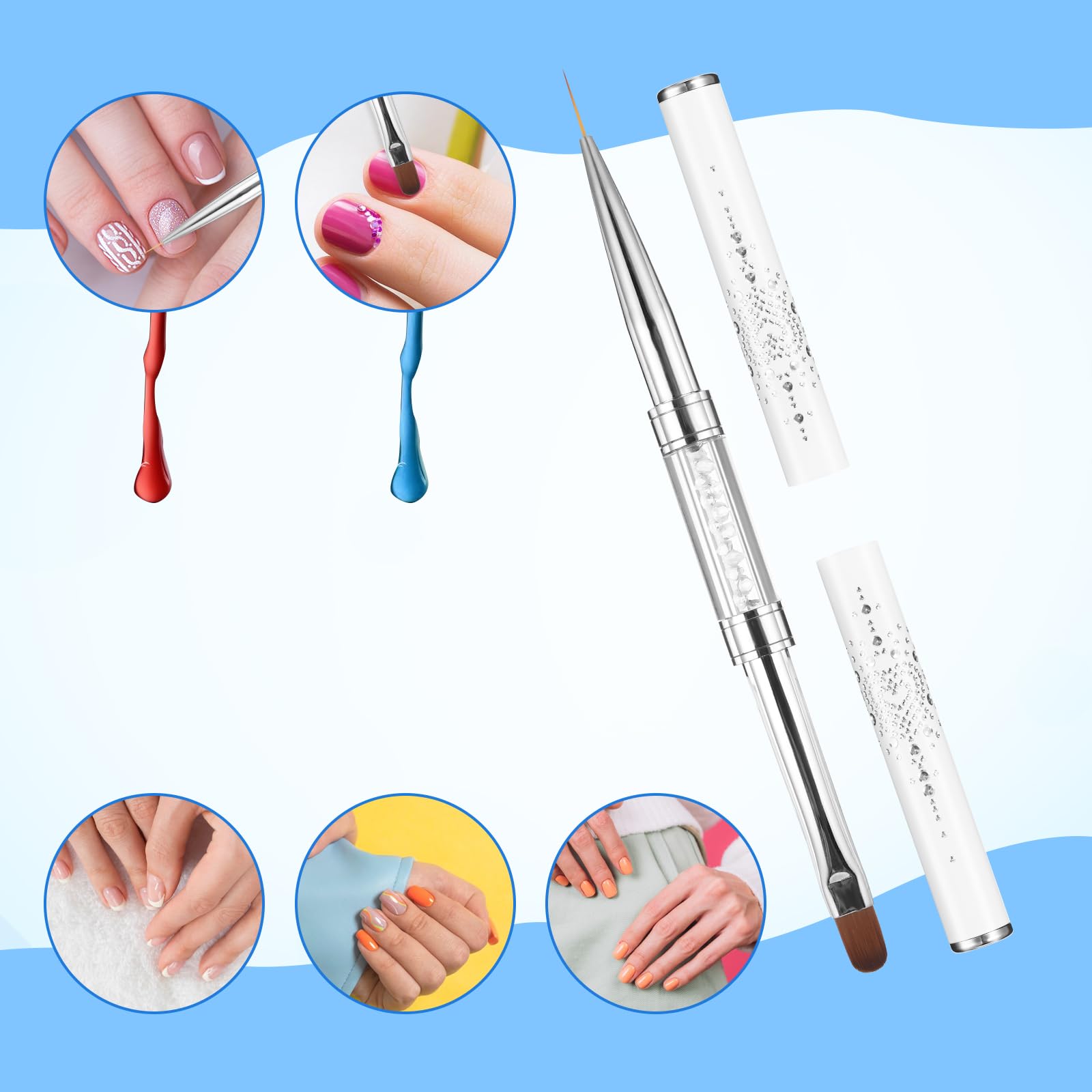 JJUNW 2 piezas de pincel de doble extremo para uñas de gel, pincel de uñas 2 en 1 para diseño de arte de uñas, pincel-gel fineliner para arte de uñas DIY