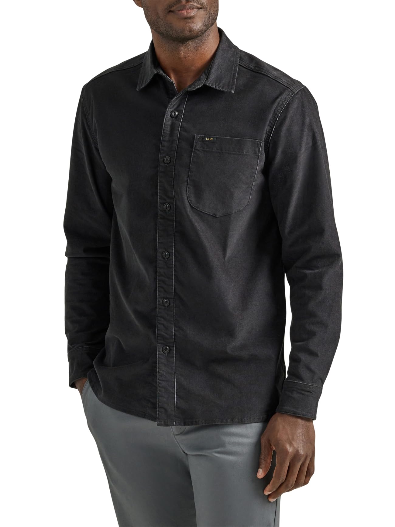 Lee Men's Charcoal Corduroy Extreme Motion All Purpose Long Sleeve Worker Shirt Button, 46/48