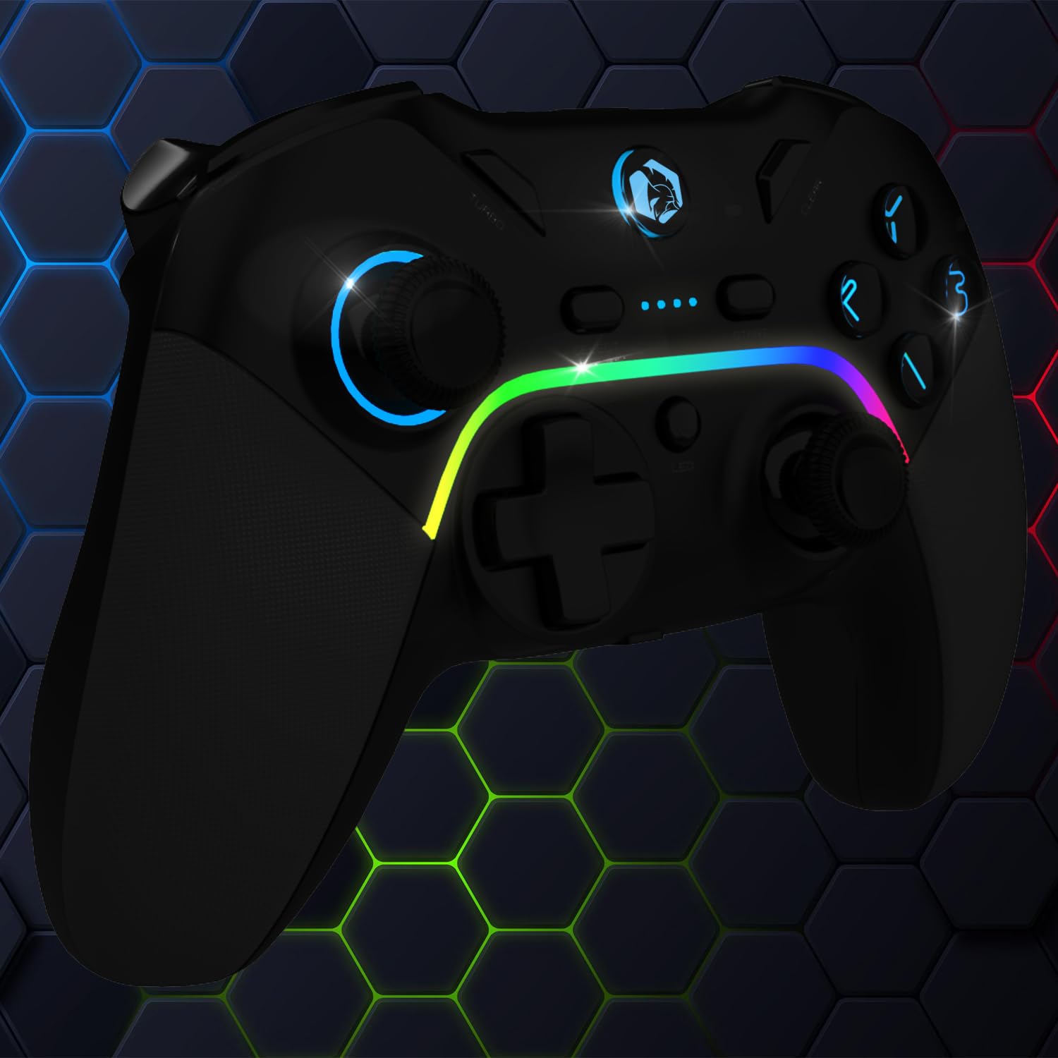 EMPIRE GAMING – Bezprzewodowy pad do gier WiFi 2,4 GHz, ładowalny kontroler do gier – PC/PS3/Switch – Tryb makro/Tubo – Podwójna wibracja – Port audio 3.5 mm – Ergonomiczny – Kabel USB-C