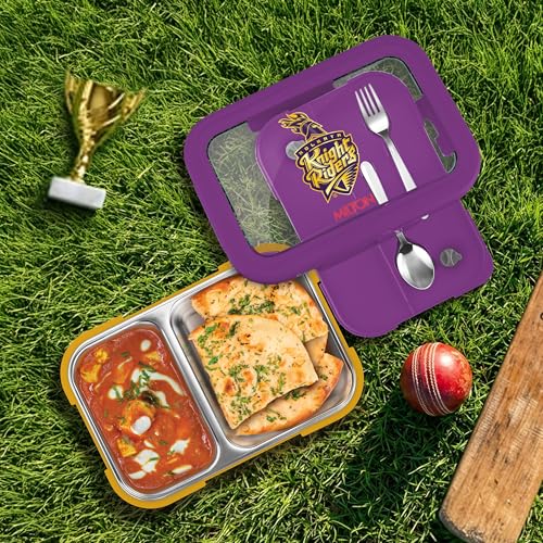 Image of Milton Sports Ethan 2 | KKR Official Drinkware Partner | Inner SS Tiffin Box, 2 Partition,Steam Release Plug | PU Insulated,Leak-Proof | Lunch Box for Kids,Boys,Girls with Snap Lock Lid | 650 ml, Gold