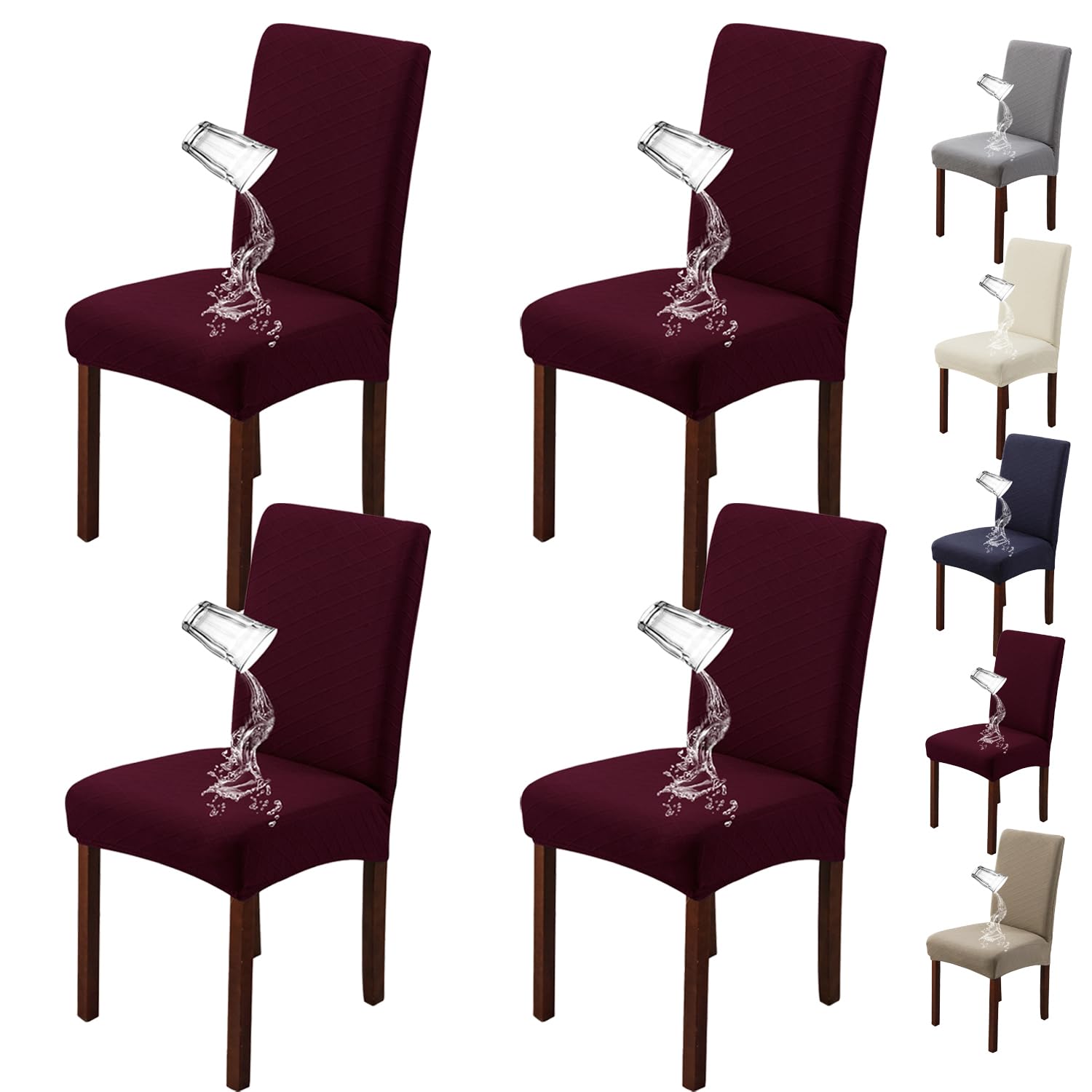 Housses de chaise imperméables bordeaux lavables pour protéger des taches