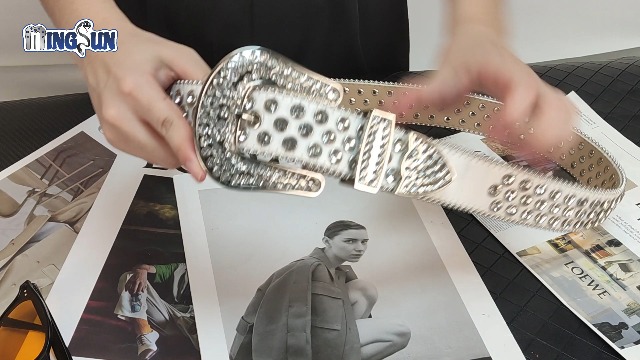 6566 Rhinestone Belt For Men Women White Western Leather Belts Sparkle CaySep Women Men Rhinestone Belt Western Cowgirl Cowboy  main image 3