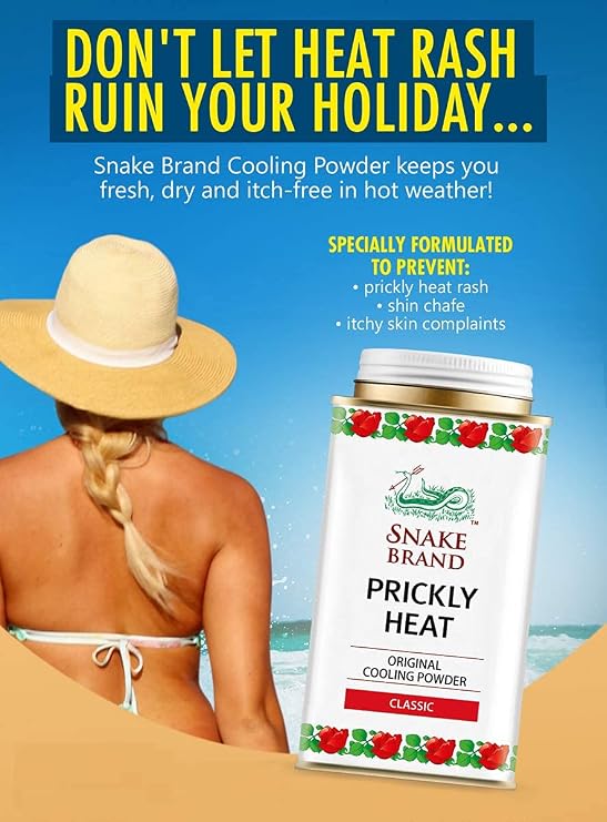 Snake Brand Prickly Heat Cooling Powder for Everyday Use - Anti-Chafing, Heat Rash Relief, Absorbs Sweat, Classic Original Scent (4.9 Oz / 140g)