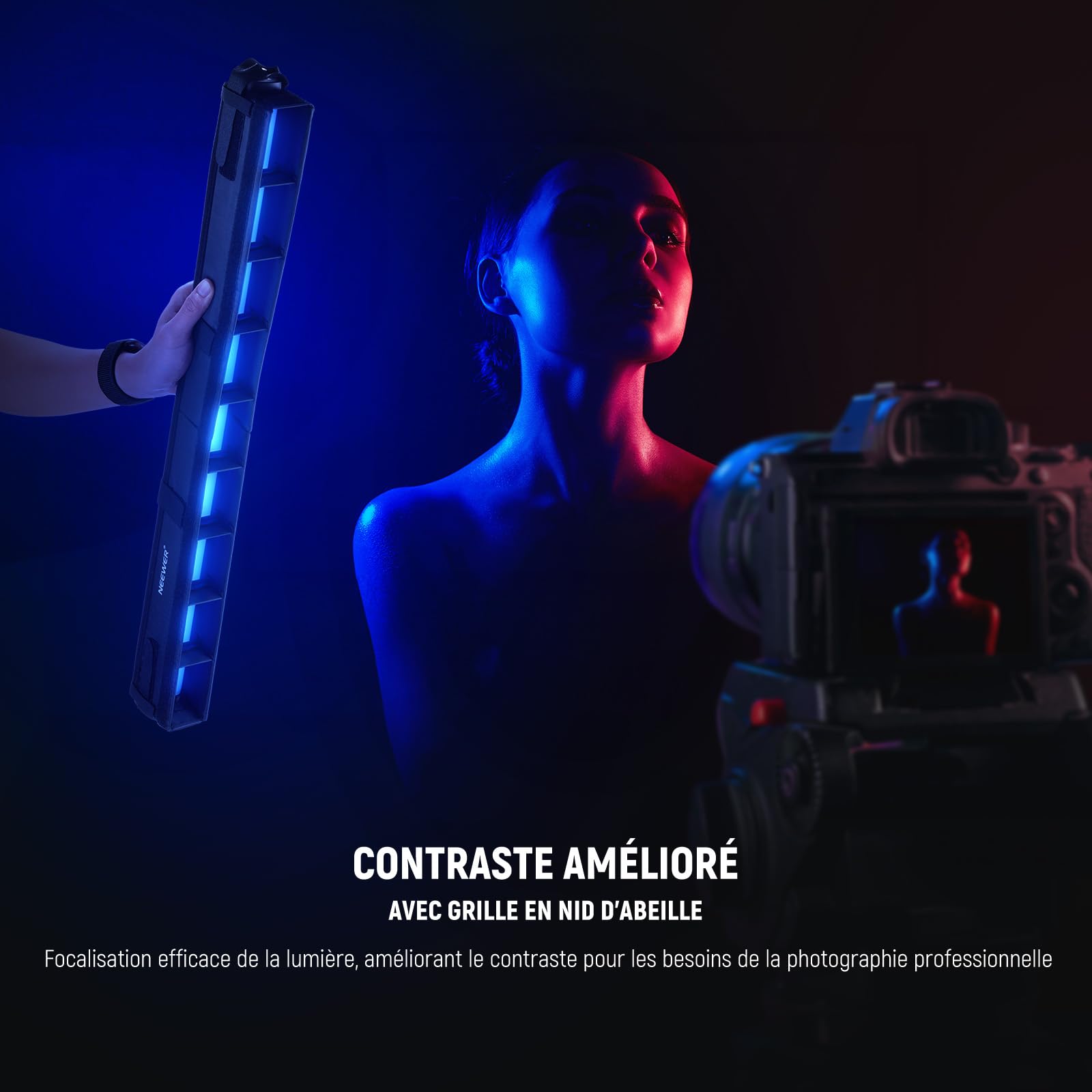 NEEWER Kit Diffuseur Lumière pour Bâton Lumineux TL60 RGB, Diffuseur de Lumière de Bande de Tube Avec Grille en Nid d'Abeille, Sac Transport, Attaches Tactiles pour Photo, Vidéo, Portrait, NS9S