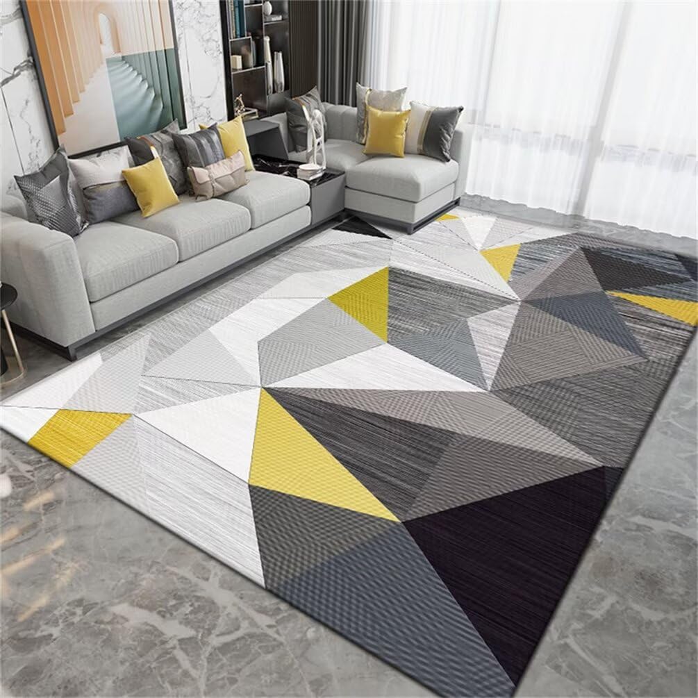 Grand tapis gris moderne 120x120cm de qualité supérieure à motif géométrique