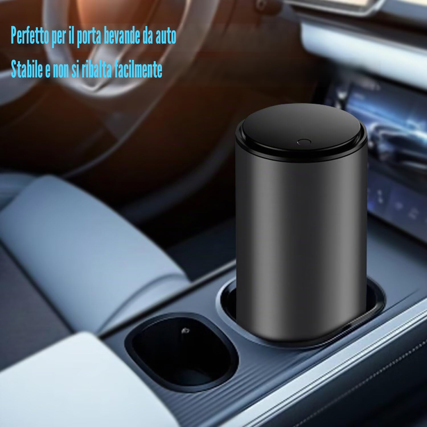 KOOMTOOM Pattumiera Mini Car Portabicchieri in Lega, 300ml Smontabile Pattumiera Spazzatura con Coperchio a Prova di Perdite per Auto Universale (Grigio Scuro)