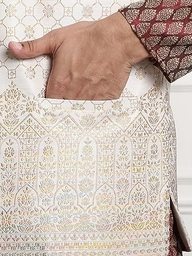 Image of SOJANYA (Since 1958 Men's Jacquard Silk Kurta and Pyjama with Nehru Jacket