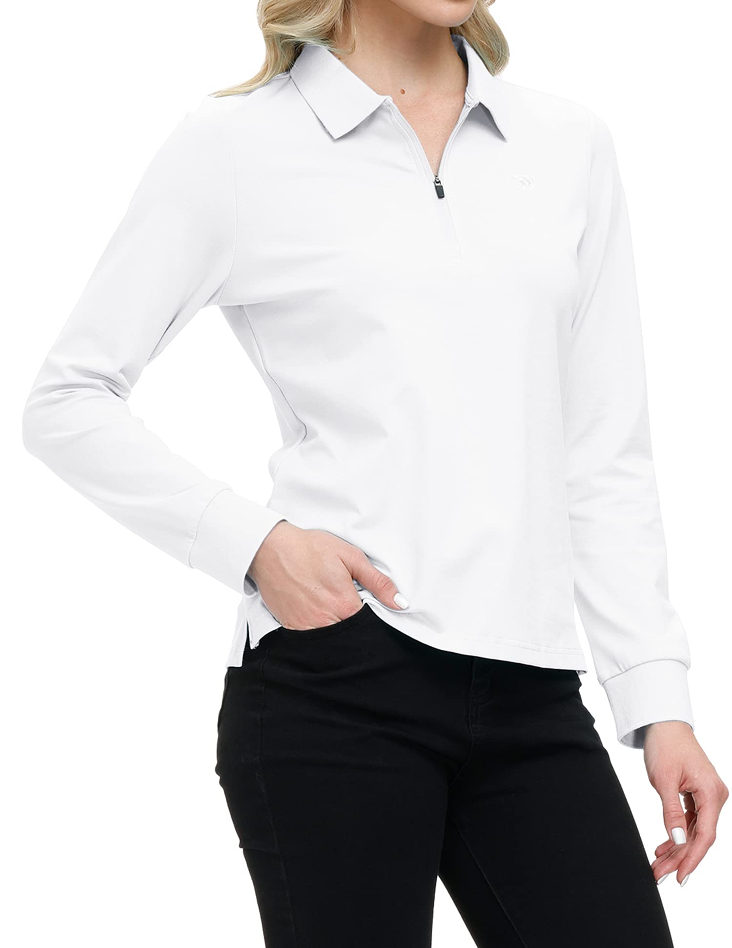 MoFiz Polo Femme Shirt Manches Longues Coton Sport Polo d'hiver Golf Tops Col Zippé