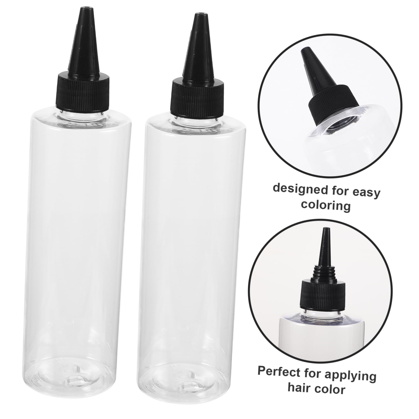 KALLORY 10 Pack 250ml Plastic Bottles with Pointed Tip Hair Dye Applicator Spray Bottle for Hair Scalp Random Color