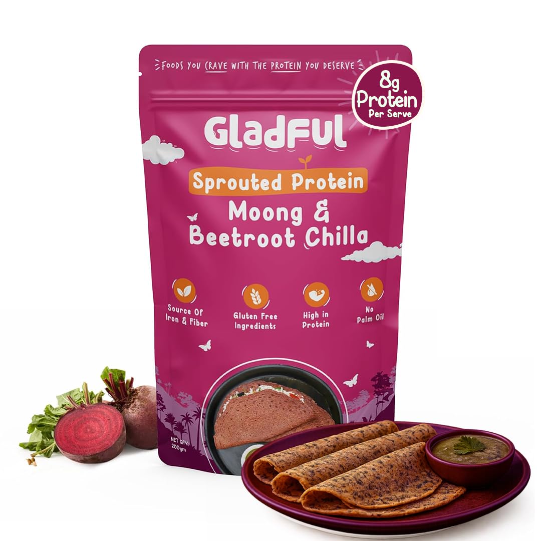 Gladful Sprouted Lentils & Millets Instant Beetroot Chilla Dosa Mix, No Maida, No Palm Oil, Gluten Free, High Protein 200 G (Pack Of 1)-picture-29