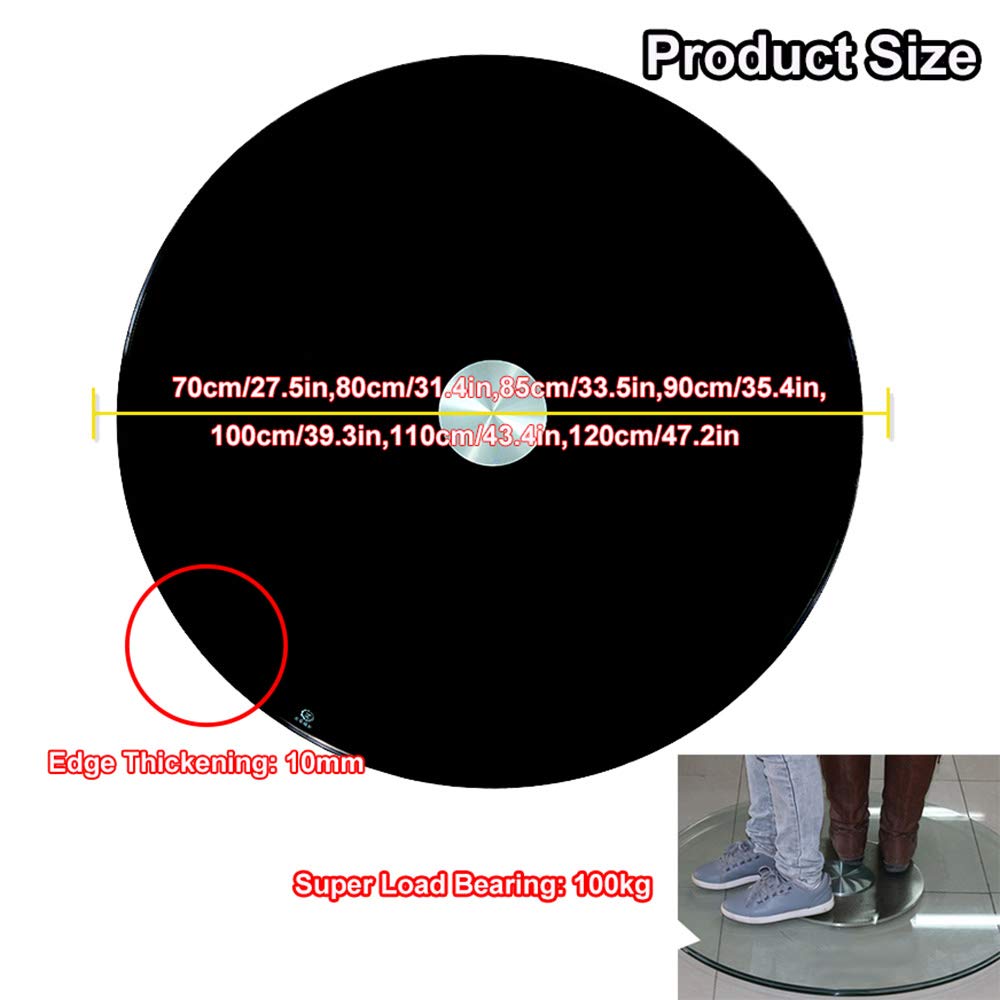 Plateau tournant Rond en Verre trempé,Grande Cuisine paresseuse de 50 cm,Plateau Rotatif Robuste pour Table à Manger d'hôtel de 120 cm,avec roulement Silencieux,épaisseur 10 mm (Noir)