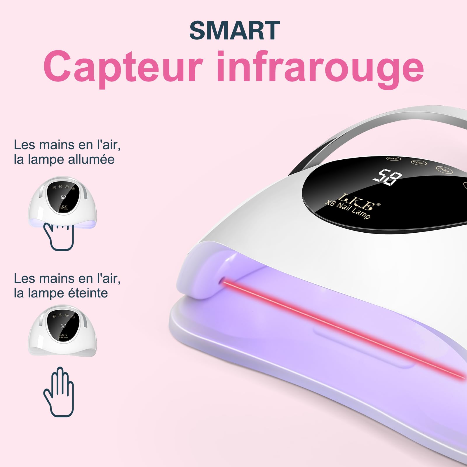 Lampe UV Ongles Gel, 108W Professionnelle Lampe UV Ongles avec 4 Minuteries, Écran LCD, Séchage Rapide pour Vernis Semi Permanent, Gel Vernis