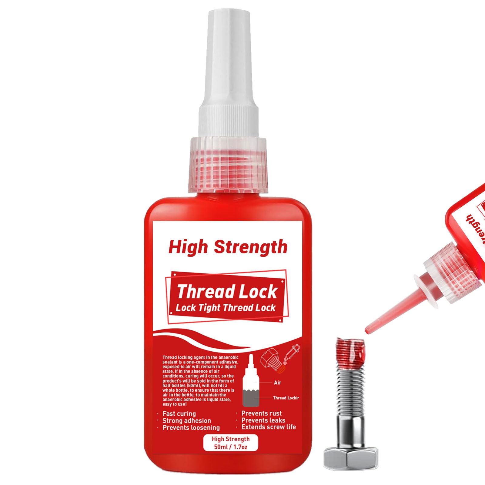 50 ml Frenafiletti Forte, Frena Filetti Rosso ad Alta Resistenza, Blocca e Sigilla Dadi e Bulloni, Evita Allentamenti e Perdite, Stabile, Antiruggine