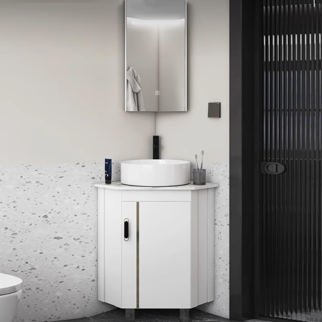 Bathroom Vanity Sink Combo, Corner Cabniet with LED mirror Cabinets, Floating Hand Washing Station for Small Space, laundry tub for Bathroom, Kitchen, Living Room(56CM/22IN)