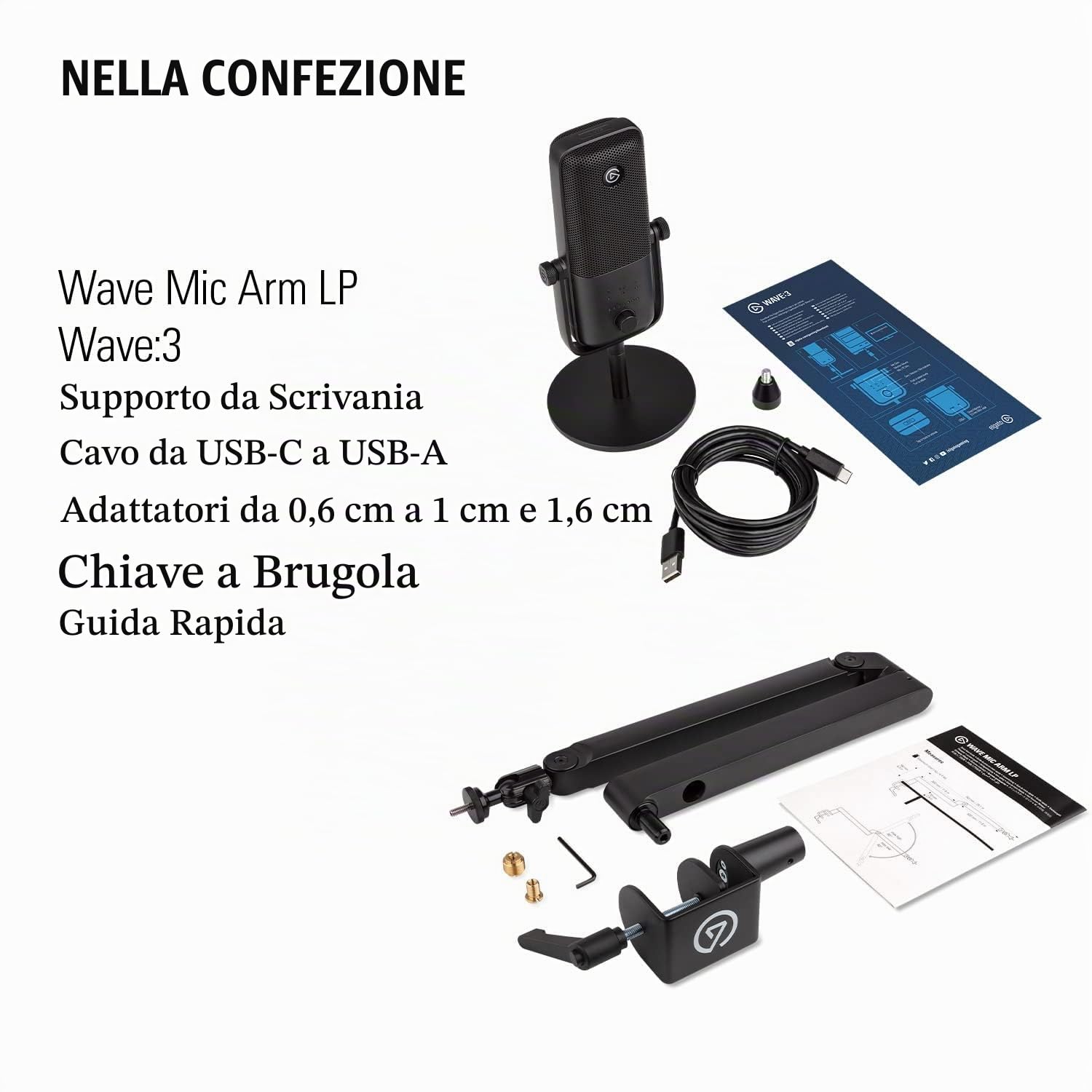 Elgato Wave:3 microfono con braccio a profilo basso, regolabile, con canalina per cavi, ideale per podcast, streaming, gaming, home office, software di mixaggio gratis, Plug & Play per Mac, PC