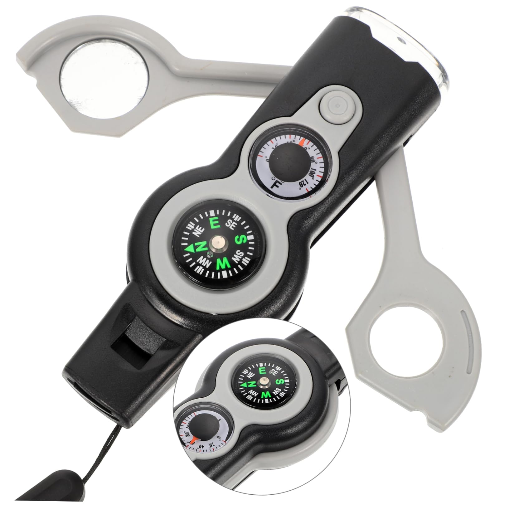LIOOBO 7-in-1 Multifunctional Survival Whistle Compass Thermometer Emergency Distress Whistle Perfect for Camping Hiking